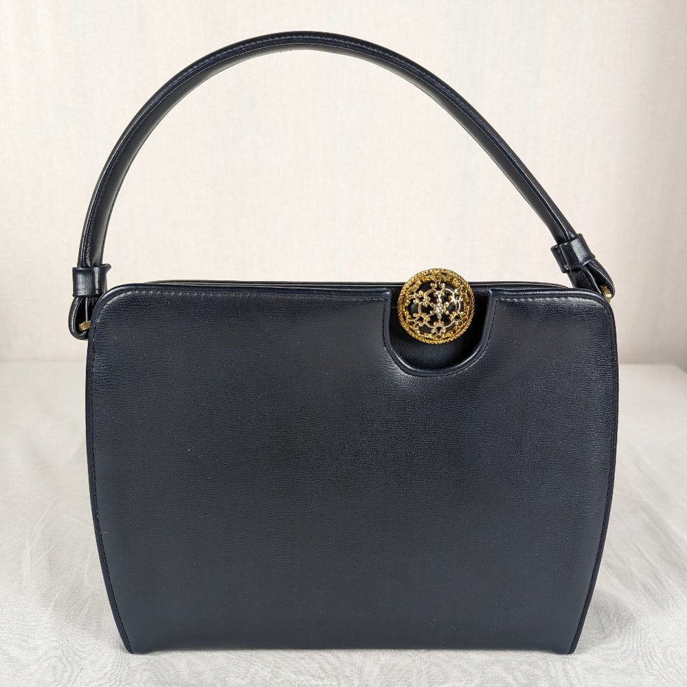 Vintage Juliart Navy Blue Purse Handbag Eveningwear Cocktail Gold Broach Clasp